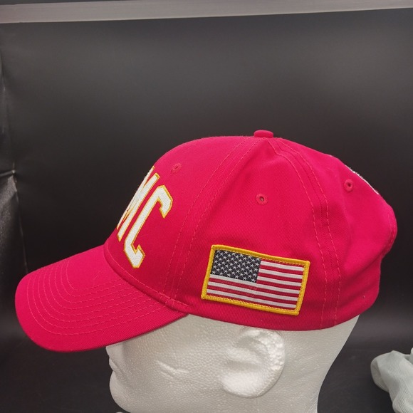 USMC US MARINE CORPS Hat Cap RED No Mesh Snap Back Adjustable CHESTY USA Flag - Picture 7 of 10